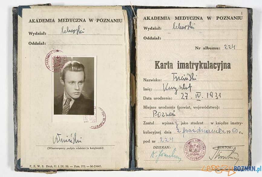 Krzysztof Komeda Trzciński - Indeks Akademii Medycznej w Poznaniu Foto: Biblioteka Narodowa Krzysztof Komeda Trzciński - Indeks Akademii Medycznej w Poznaniu Foto: Biblioteka Narodowa